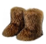 Ulalaza Women's Boots Fluffy Fuzzy Furry Snow Boots Winter Mid Calf Snow Shoes Suede Warm Fur Lined Booties Flat Casual Fashion