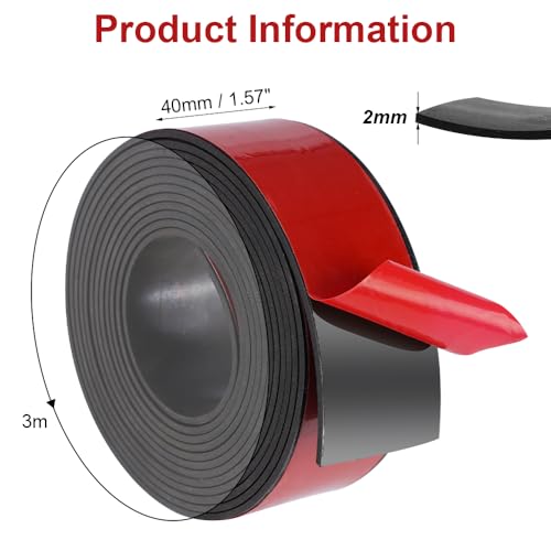 Neopren Gummistreifen Selbstklebend, Vollgummi Gummiprofil Dichtungsstreifen Shockproof 40mm(B) X 2mm (D) X 3m(L), Gummimatte Selbstklebend, für DIY-Dichtungen, Bodenbeläge Schutz, Anti-Vibration