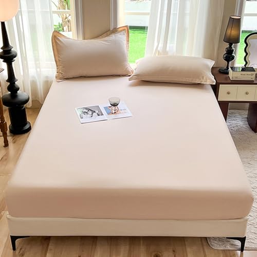 Lenzuolo Con Angoli Morbide E Leggere Singolo/Matrimoniale Lenzuola Stile Nordico, Copri Proteggi Materasso Copriletto, Tessuto Di Cotone, Traspirante, Lavabile(90x200cm,Beige)