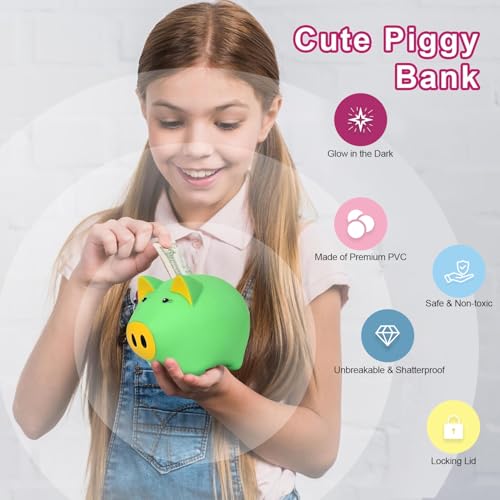 Image of Piggy Bank for Kids, Piggy Bank for Boys, Glow in the Dark | Glow in the Dark Plastic Piggy Bank, Coin Bank Suitable for Boys and Girls