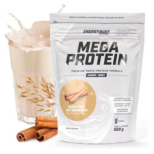 Energybody Mega Protein 'Hafer-Zimt' 500 g/Mehrkomponenten Protein Pulver mit Casein Whey Mix als Eiweiss Protein Pulver/Eiweiß Shake ohne Aspartam/Eiweißpulver / 20 Portionen