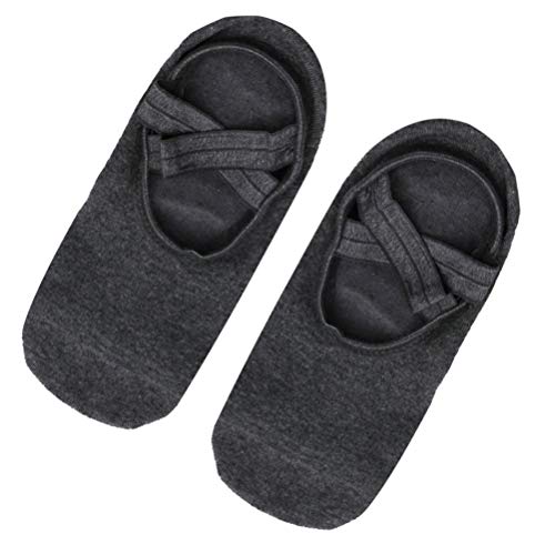Meias femininas antiderrapantes LIOOBO com pegas Barre Meias de ioga para Pilates, Cinza escuro, M