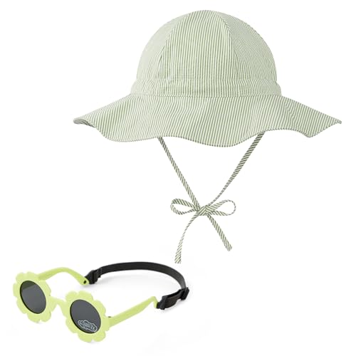 Image of Zando UPF 50+ Wide Brim Baby Sun Hat with Sunglasses 0-12M - Sun Protection Infant Toddler Bucket Hat Adjustable for Outdoor