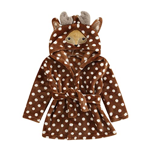 Kids Baby Boys Girls Long Sleeve Christmas Fleece Cartoon Animal Hoodie Bathrobe Plush Sleepwear (Brown Dot, 4-5T)