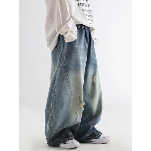 Baggy Jeans Kids Ripped Panel Stitch Loose Fit Wide Leg Jeans Hip Hop Streetwear Baggy Pants Boys Distressed with Holes3