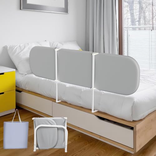 Peviasot Barrera de cama con protección anticaída para cama de 150 cm, protección anticaída para cunas, barandilla de altura ajustable, barandilla de protección para cama plegable, gris