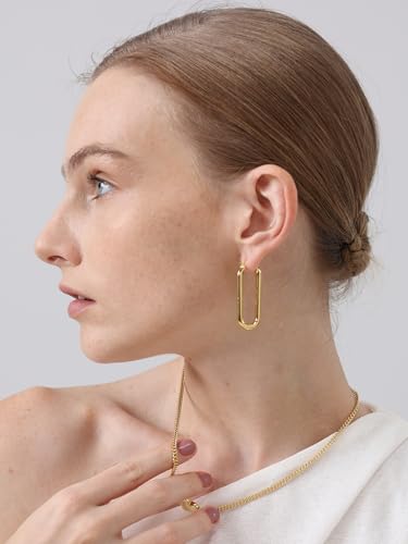 Image of FRUMOS 18K Gold Plated Chunky Hoop Earrings for Women Fashion Thick Gold Hoops Set Jewelry for Birthday Christmas Gifts
