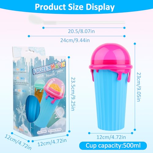 RISVOWO Slushy Becher, Slush Cup mit Strohhalmlöffel, 500ml Silikon Slushy Maker Becher, Tragbarer Slush Machine für Familienfeiern, Partys im Freien, Bars usw (Blau) – Bild 3