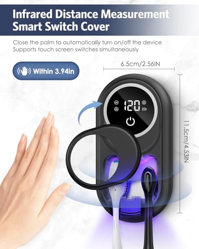 Image of Toothbrush Sanitizer Holder, Upgraded UV Toothbrush Holder with Dual-Mode Clean & Fan Dry, LED Smart Screen, Auto-Inductive Cover, Toothbrush Wall Mounted Cleaner Organizer for Bathroom, Trip