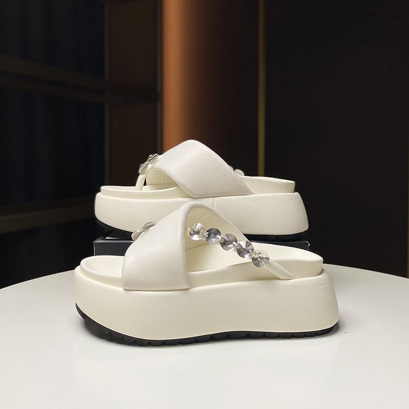 HBJWOV Thick Soled Sandals Women's Rhinestone Clip on Flip Flops Wearing Beach Shoes on The Outside3