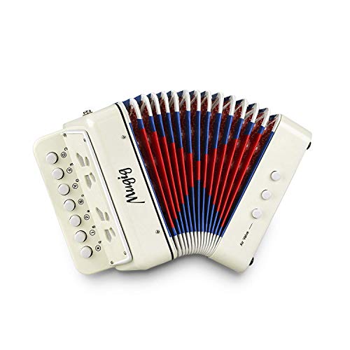 Mugig Button Accordion, 10 Keys Control Accordion include 3 Air Valve, Easy to Play, Lightweight and Environmentally-friendly, Kid Instrument for Early Childhood Development (White)