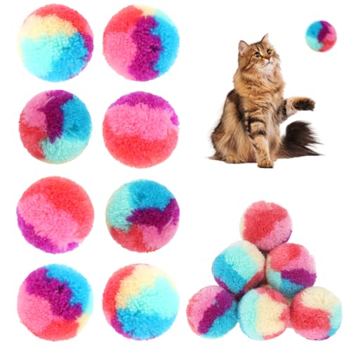 Giantree 30 Stück Katzenspielzeug Bälle, 3cm Weihnachts Katzenball Plüsch Balle Interaktives Katzenspielzeug Bunte Plüsch Katzen Ball Wuschelball...