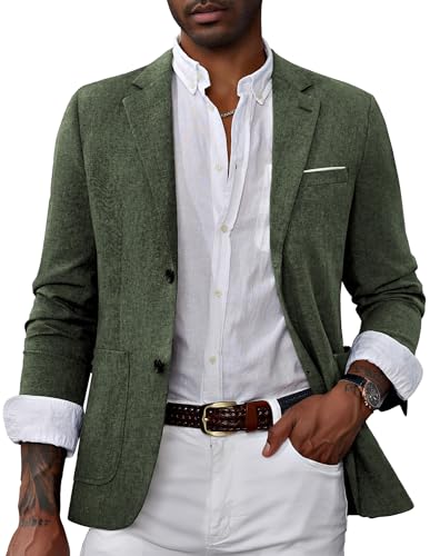 PaulJones Sakko Herren Sportlich 2 Knöpfe Blazer Business Anzugjacken mit Gekerbtem Revers Olivgrün XXL