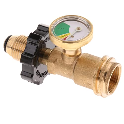 perfk ゲージ付き プロパンタンクアダプター プロパンタンクゲージガスグリルバーベキューキャンプ圧力計付きの銅変換アダプタ インジケーター燃料黄銅