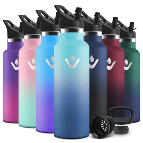 Motswedi Botella Termica Niños, 500ml Doble Aislamiento, Botella Agua Termica, Termo Sin BPA, Cantimplora Infantil, Reutilizable, Cantimplora para Deporte, Viaje, Exterior, Azul Cielo-Azul Oscuro