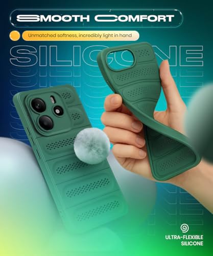 Image of WOW IMAGINE Ultimate Silicone Back Cover Case for Redmi Note 14 5G | Redmi Note 14 SE 5G Heat Dissipation Thin Soft TPU | 360 Camera Protection | Breathable Cooling Holes - Forest Green