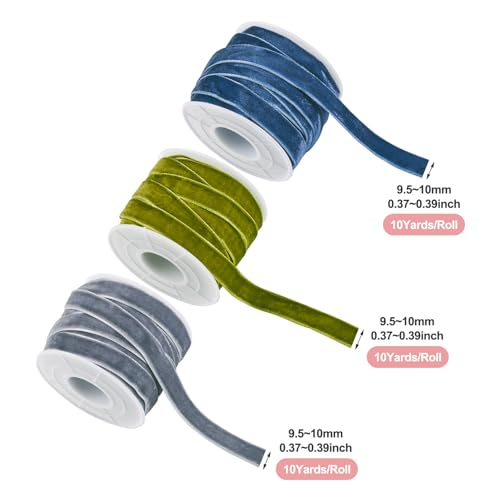 PH PandaHall PandaHall 30 Yards Single Face Velvet Ribbons Green Blue Velvet Ribbon 3/8 Inch Satin Ribbon for Gift Wrapping Hairbow Making Party Wedding Decor,9.5~10mm - Image 3