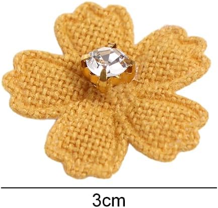 100 Pcs Mini Flower with Rhinestone Applique Artificial Silk Flowers Embellishments for DIY Clothes Hat Sewing Patches Hair Clips Bow Decor