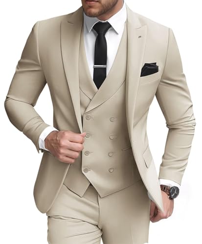 3 Piece Double Breasted Suits for Men Slim Fit Wedding Suit One Button Blazer Vest Pants Sets Formal Prom Suits