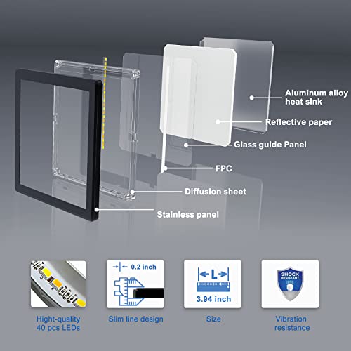 Image of VST Under Cabinet Mini Panel Lighting 3PCS 3.94inch 12V 2.5W(Total 7.5W) with Wireless Dimmer Switch, Surface Mount Puck Light for Kitchen Van Truck Car Galley Downlight (Square Black 4000K)