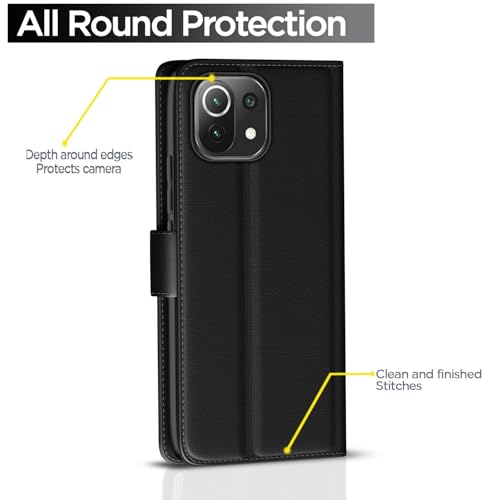 Image of Pikkme Flip Cover for Mi 11 Lite Mi 11 Lite | Leather Finish | Shockproof with Card Pockets & Wallet Stand | Ultimate Protection Case (Black)
