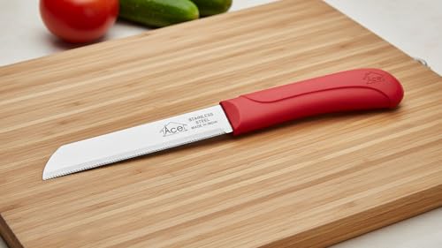 Image of AcE Set of 2 Serrated Laser Knives - Surgical Stainless Steel 54-55 HRC Micro-Serrated Blades, 180mm Length, Food Grade Polypropylene Handle, Kitchen Utility Knife (Colours May Vary)