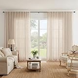 Lapalife Extra Wide 100 Inch Linen Semi Sheer Curtain for Living Bedroom,Light Filtering Curtain for Sliding Door Natural Beige Floor to Ceiling Window Panel 100"x84",1Panel