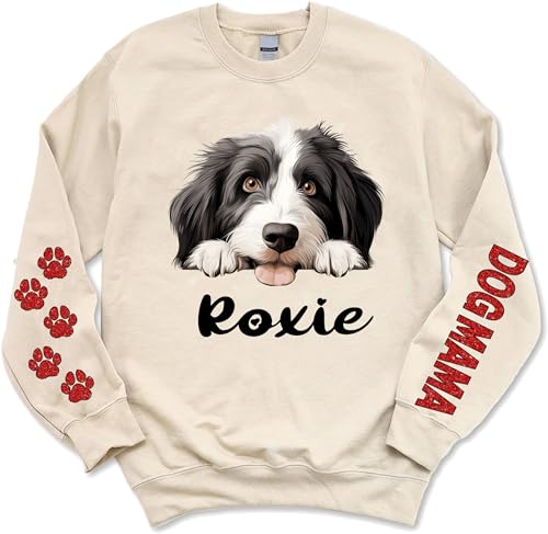 Personalized Pet Lover Gifts, Bearded Collie Real Glitter Sweatshirt For DogMama Dog Dad, DogMom Sweatshirt For Women, Custom Dogs Mama Shirt Gifts, Bearded Collie