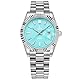 Alienwork Armbanduhr Herren Damen Silber Edelstahl Metallarmband Kalender Datum Hellblau Klassik Elegant