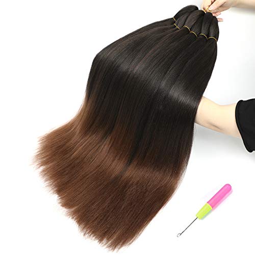 28 Inch Pre Stretched Braiding Hair 7 Packs Top Quality Kanekalon Easy Crochet Braid Hair, Hot Water Setting Professional Soft Yaki Texture Ombre Braiding Hair Extensions (28 inch, T1B/30#)