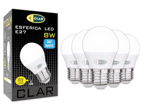 CLAR - Bombillas LED E27, Bombillas LED, Bombilla LED E27 4000K, Bombillas Bajo consumo, Bombilla LED E27 Pequeña, Bombilla led E27 40W, Bombilla E27, E27 LED, Bombilla LED E27 G45, 8W (Pack 5)