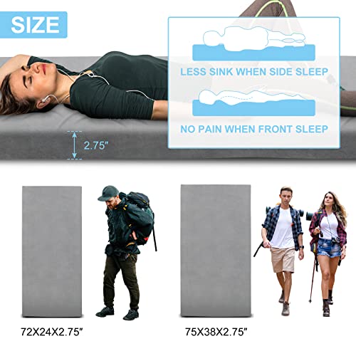 Tomshoo Memory Foam Camping Mattress Pad Thickness Portable Roll Up Sleep Mat Lightweight Car Camping Mattress Sleeping Pad For Tent, Car, Travel, Guest Bed With Removable Cover, Travel Bag #TOP2