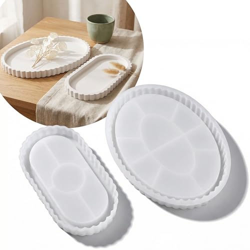 Silikonform Tablett 2er Set rund & oval mit Rand Gießform KERANO