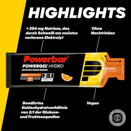 Powerbar - PowerGel Hydro - Orange - 24x67ml - High Carb Energie Gel - koffeinfrei - Natrium&Sodium