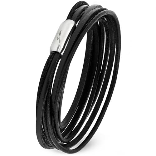 Simaru Designer Lederarmband Made in Germany Wickelarmband für Herren & Damen aus pflanzlich gegerbtem Leder mit Edelstahl Magnetverschluss (schwarz (Größe XL))