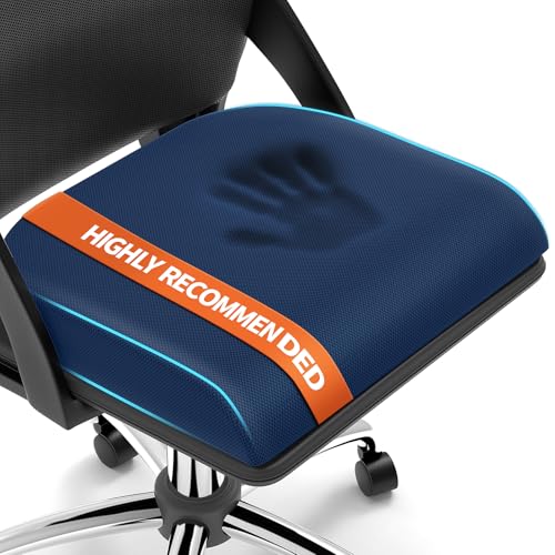TranquilRelax Large Seat Cushion, Memory Foam Cushion for Long Sitting Hours on Office Chair, Home & Car, Non-Slip Chair Pad for Relieving Back & Sciatica & Hip & Coccyx Pain (Blue)