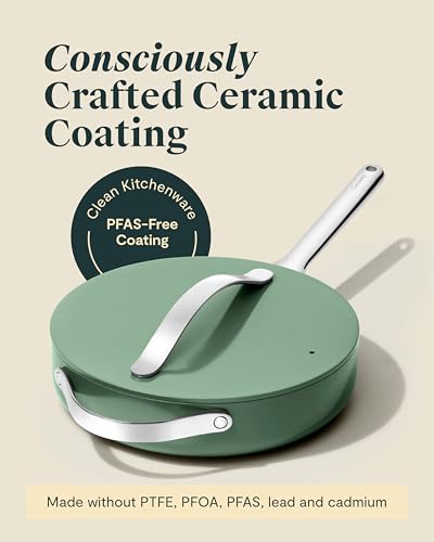 Image of Caraway Nonstick Ceramic Saute Pan with Lid (4.5 qt, 12 inch) - Non Toxic, PTFE & PFOA Free - Oven Safe & Compatible with All Stovetops (Gas, Electric & Induction) - Navy