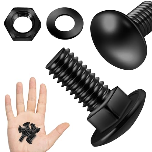 Image of (26 Sets) 1 /4-20 x 3 /4 Carriage Bolts with Nuts and Washers, 304 Stainless Steel Round Head Square Neck 1 /4 Carriage Bolts Screws, Full Thread Black Oxided Black Oxided for Outdoor