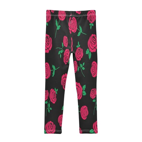 Bolaz Toddler Girls Leggings Printed Yoga Pants Leggings Green Leaves Red Rose for Kids2
