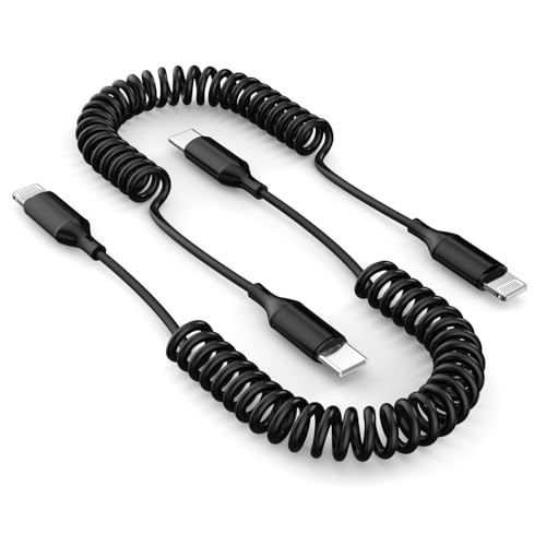 USB Type C to Lightning Cable 6FT 2Pack, [Apple MFi Certified] Coiled iPhone Charger Fast Charging for Car, Short USB C iPhone Cord Compatible for iPhone 14 13 12 11 Pro Max XS XR X 8 7 CarPlay, Black -  Kassdin, AYus-081