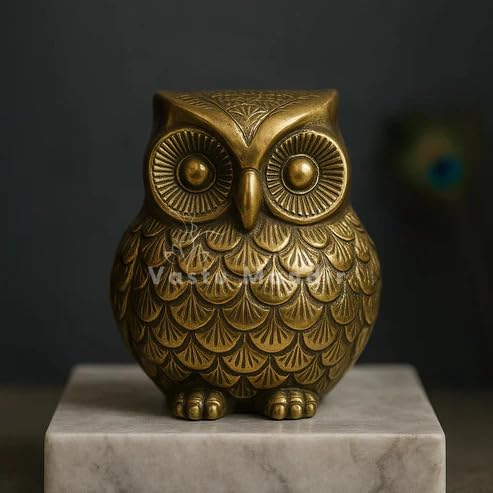 Image of Brass Owl Idol | Vastu Remedy for Wealth & Protection | Pure Brass Decorative Showpiece for Home, Office & Temple