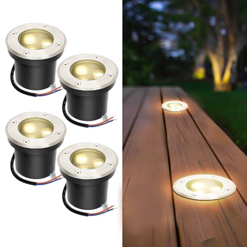 ISOISL 4x Faretti Incasso Calpestabile da Esterno Faretto led Pavimento IP65 con LED 3W Bianco caldo,faretti incasso 230V,perfetti per giardino,piscina,piante e illuminazione esterna