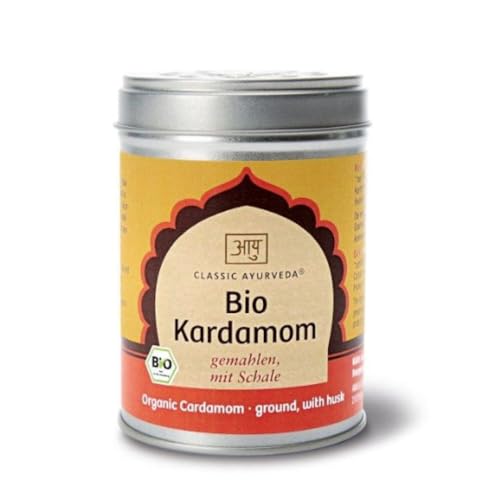 Classic Ayurveda Cardamomo orgánico molido con cáscara, especias 100% naturales procedentes de agricultura orgánica, aromática, vegana y versátil, 90 g