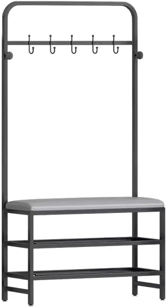 MSHGSKU Hall Tree With Storage Bench And Coat Rack, Freestanding Shoe Storage Organizer With PU Leather Seat, Stable Metal Frame And Hooks For Entryway - Essential Organizer for Entryway Décor and S