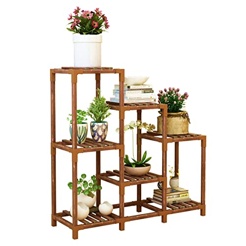 Bopuroy Plant Stand Indoor Outdoor - 7 Tier Large Wood Plants Shelf Holder Flower Stands - Corner Vertical Shelves Organizer For Garden Patio Lawn Balcony Living Room #TOP6
