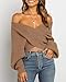 BTFBM Off The Shoulder Sweater for Women Winter Fall Fashion 2026 V Neck Long Sleeve Ribbed Knit Wrap Cropped Sweaters(Camel, Medium)