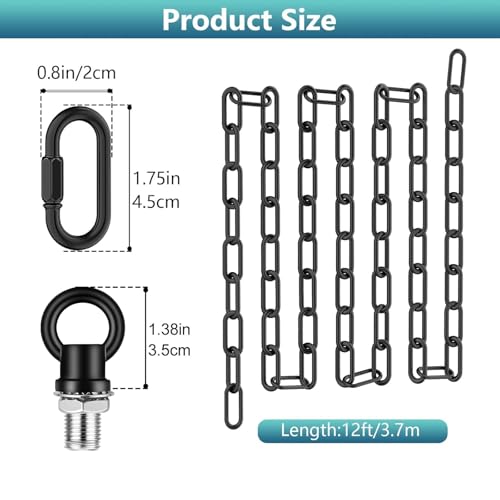 Image of garini 12 Feet Industrial Black Light Fixture Chain, Adjustable Metal Pendant Chandelier Chain Extension with Detachable Link, Maximum Load is 66 Pounds