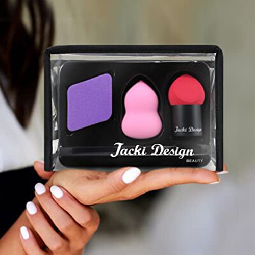KIT DE TRÊS ESPONJAS GOTA E QUADRADA COM NECESSARI MAQUIAGEM JACKI DESIGN ROXO