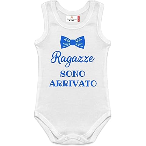 Baby bodysuits funny pure cotton made in Italy phrase girls I am coming with papion, Light blue phrase tank top, 0-3 Months Cover