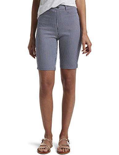 HUE Women's Ultra Soft High Waist Bermuda Shorts, Indigo Stripe, Large